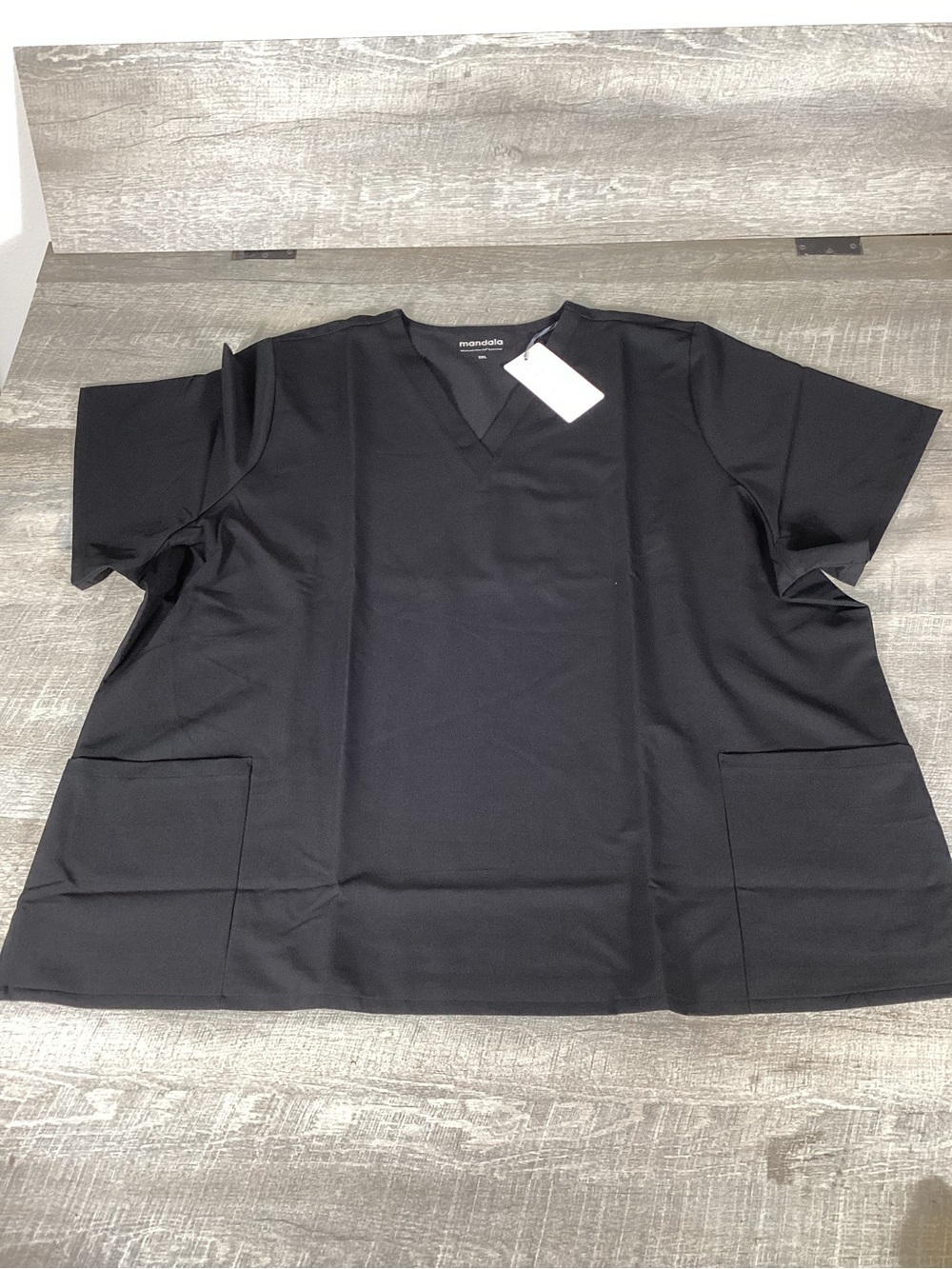 Mandala Black Scrub Top - V-Neck Pocketed 5XL New